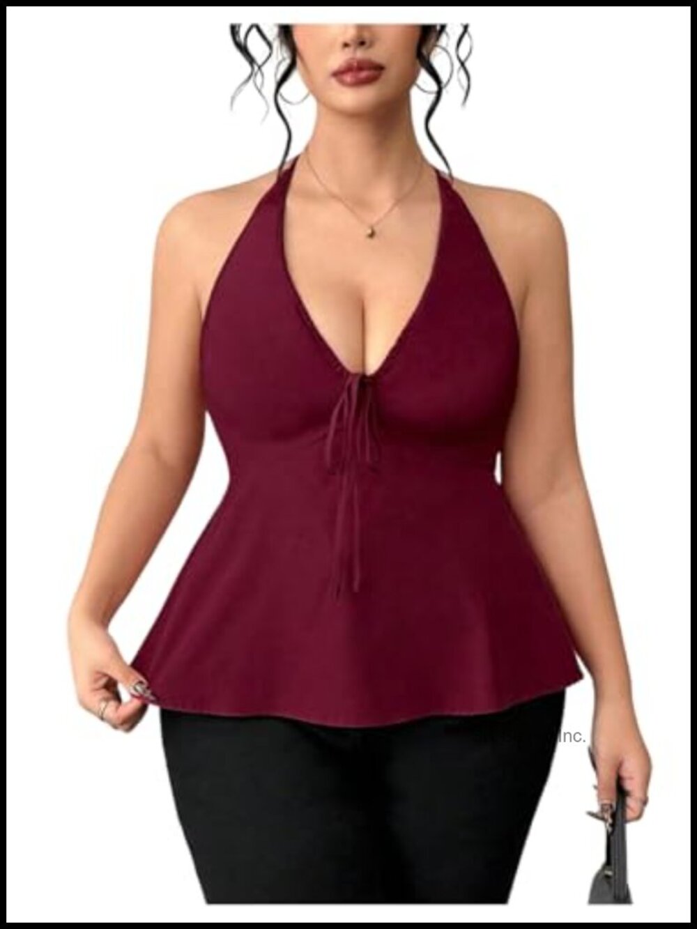 Plus Size Halter Peplum Top Sleeveless Open Back Ruffle Hem Going Out Blouse